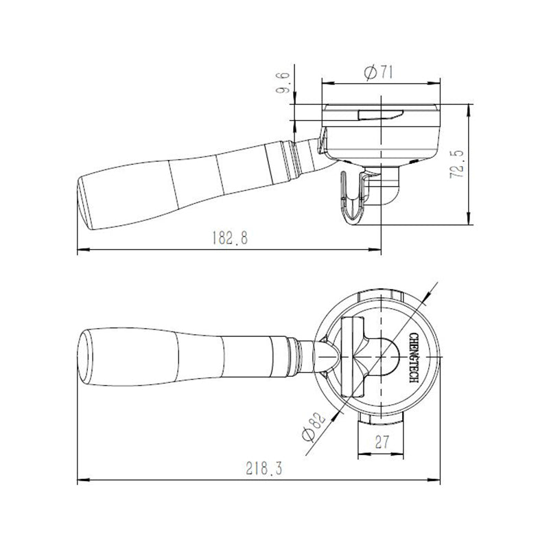 15012617 CHENGTECH STAINLESS STEEL BOTTOMLESS FILTERHOLDER WALNUT WOOD 58MM